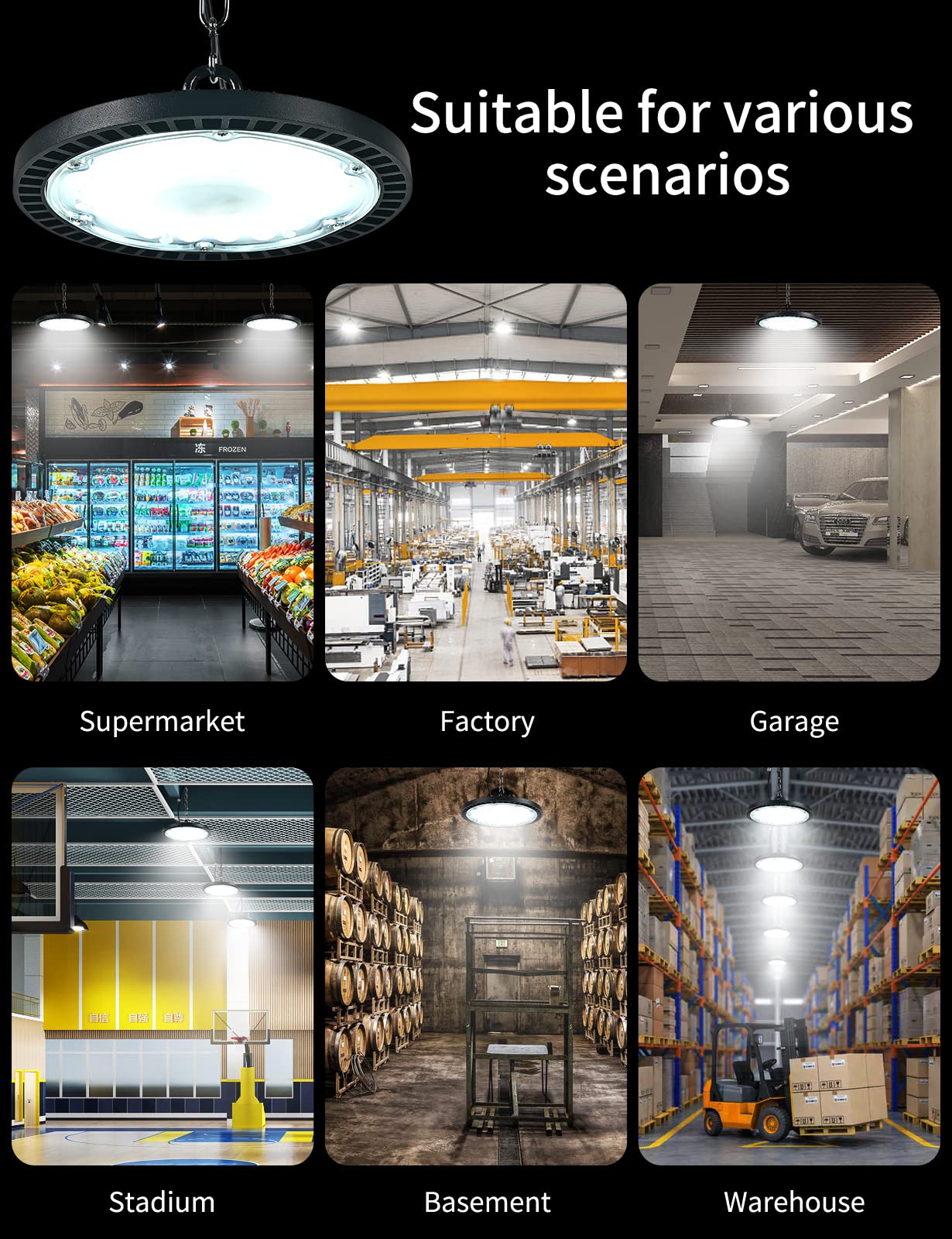 100W LED UFO High Bay Light, 10000LM Industrial Led Reflektor, IP65 Wodoodporny UFO LED Kryty reflektor 6000-6500K Zimna biel Led Warsztat UFO do Garażu Fabryka Hale (1 szt., 100W)