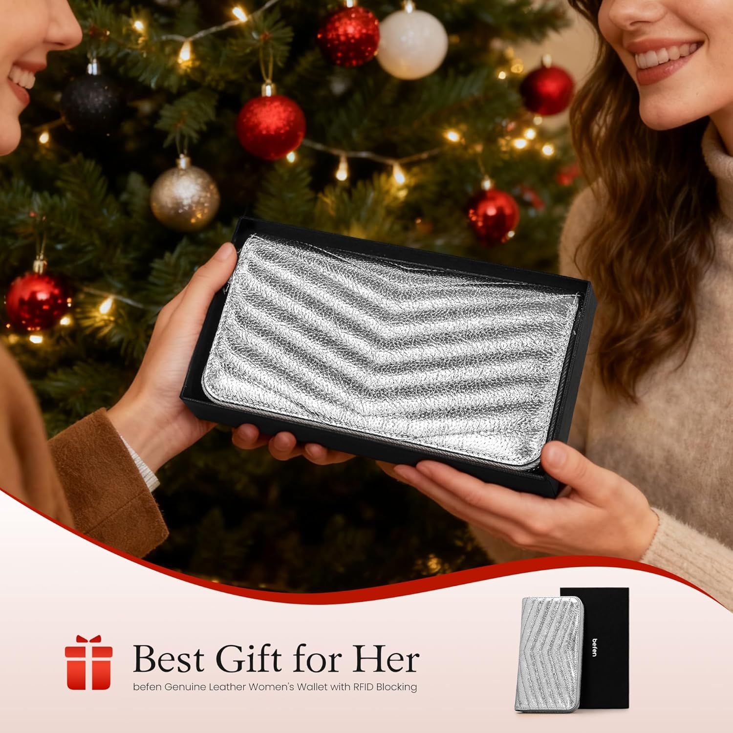 befen Black Wallet for Women Soft Genuine Leather Quilted Wristlet Clutch Wallet RFID Blocking Zip Around Designer Wallet - Image 2