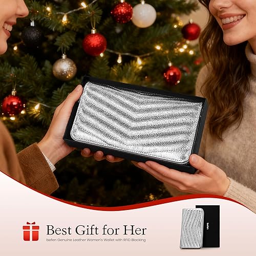 Miniatura 2 de befen Cartera acolchada de cuero genuino para mujer, con cremallera RFID alrededor de diseñador, cartera