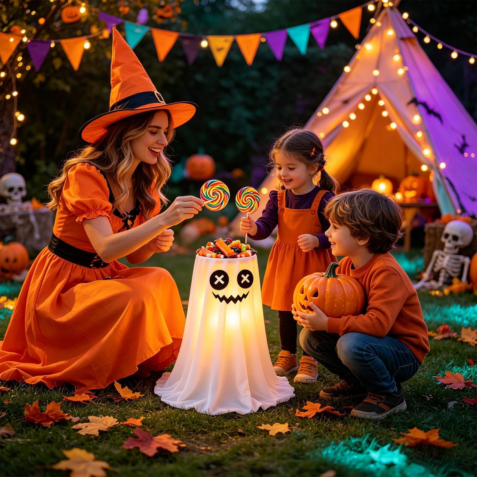 Halloweenowy na cukierki duch dekoracja ganek podświetlany duch