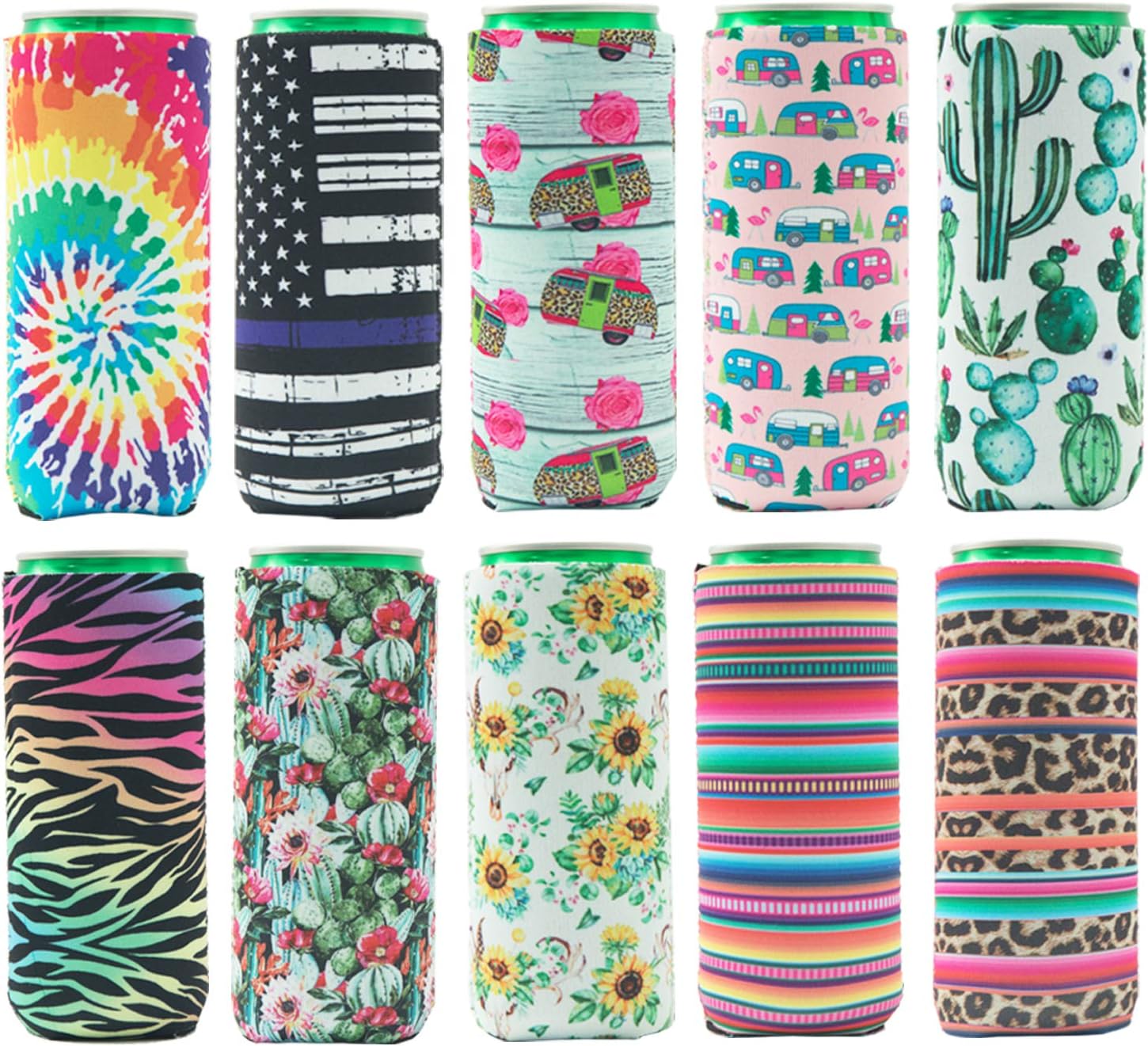 HaiMay 10 Pieces Slim Beer Can Sleeves /Cooler Covers Fit