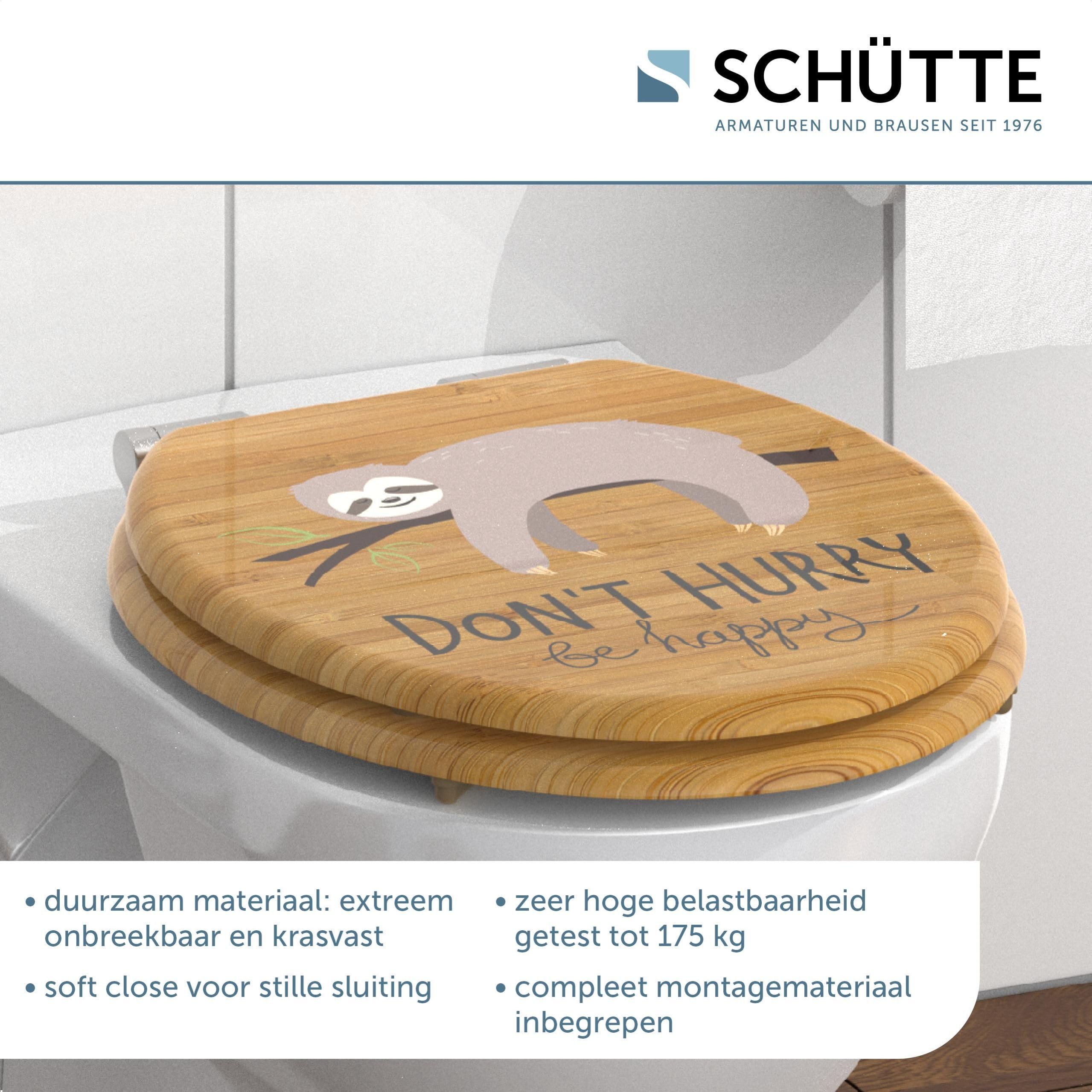 SCHÜTTE WC-bril DARK Bamboo – Houten Toiletbril Met Soft-close En Bamboe Motief, Belastbaar Tot 175 Kg