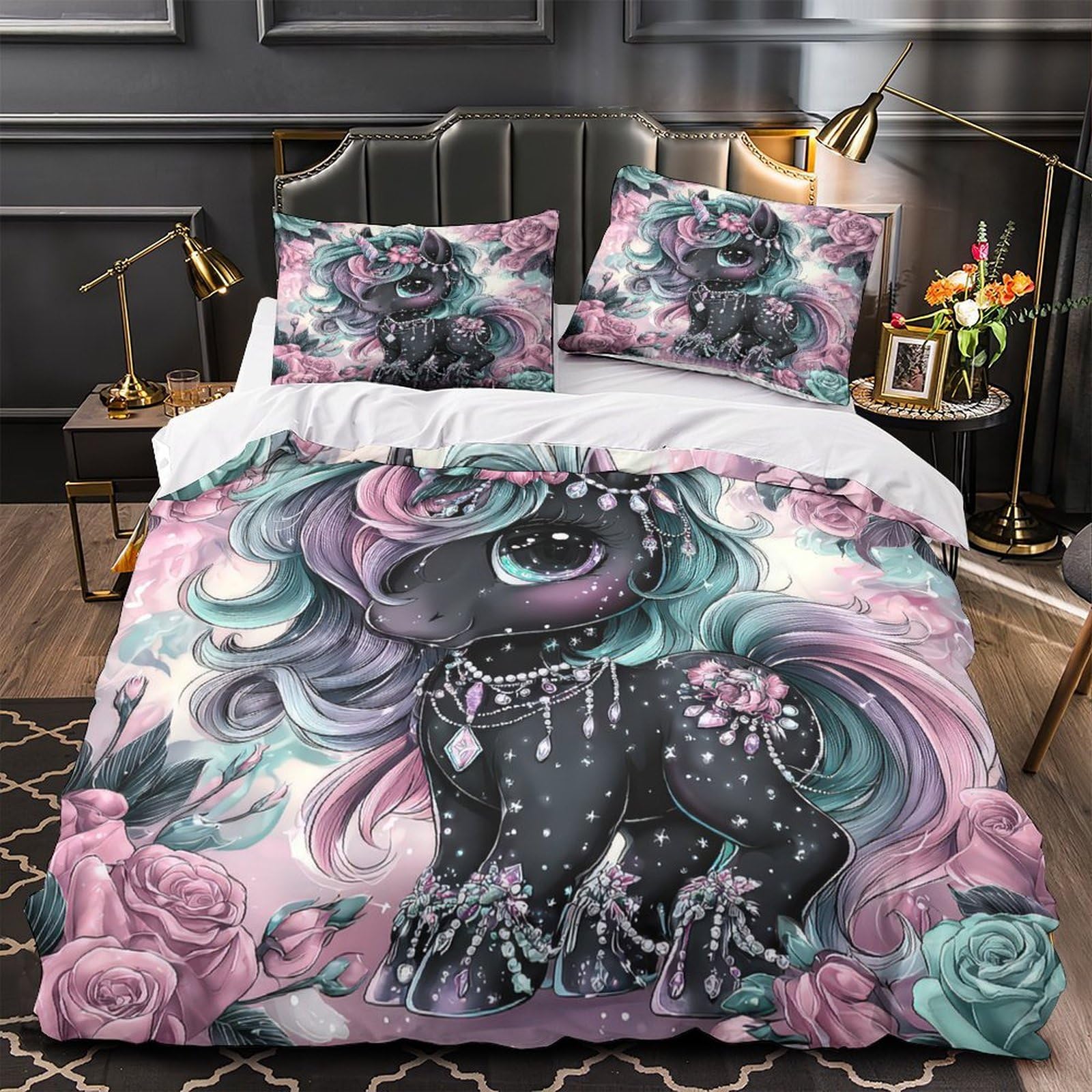 Ensemble de literie licorne 220x240 cm avec 3 pièces en microfibre de lit ado