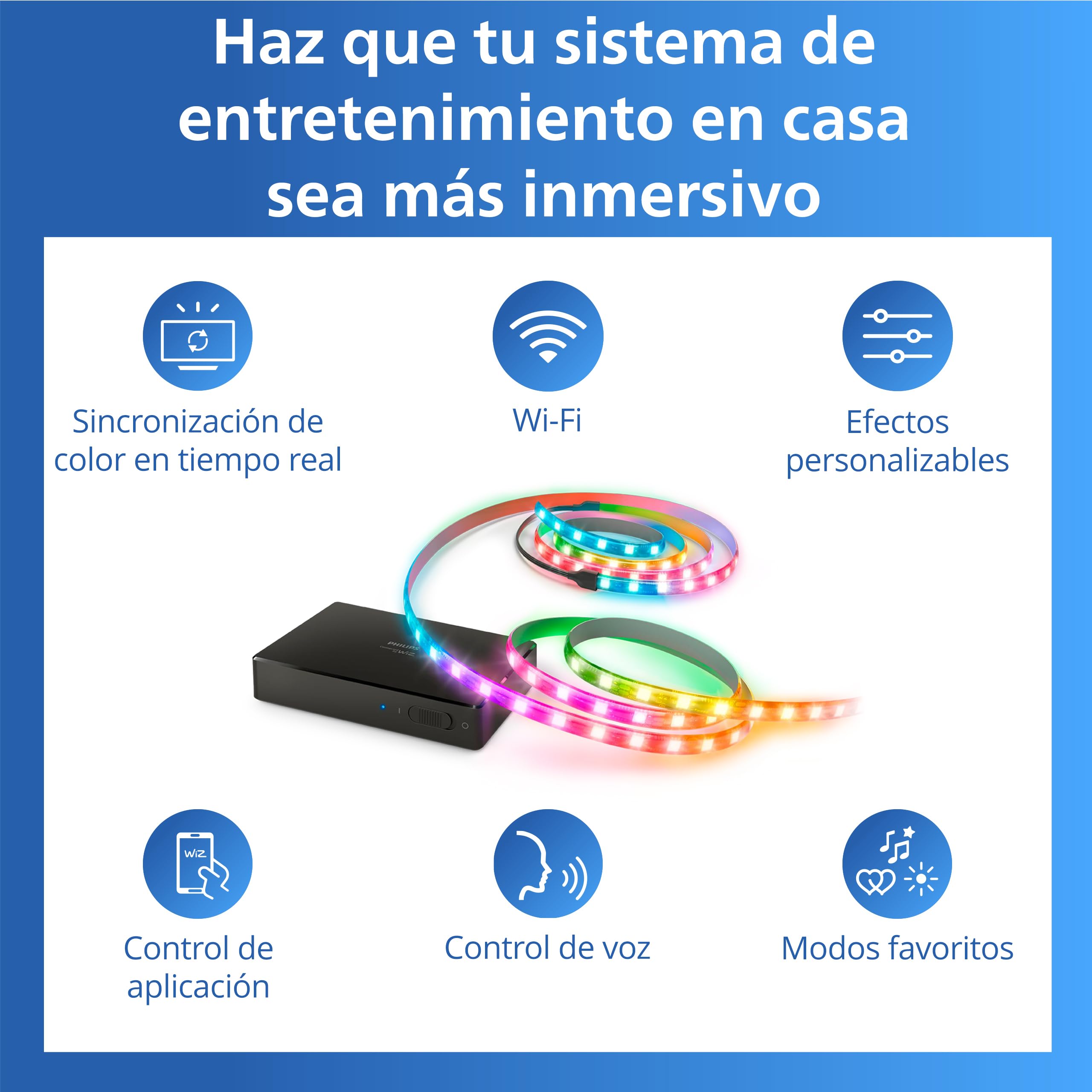 Philips Smart Lighting HDMI Sync Box with TV Backlight, RGBIC LED Strip for 75-85" TV, Sync with Movies, Music, HDMI 2.0, 4K at 60Hz, Connected by WiZ, Requires External Video Source