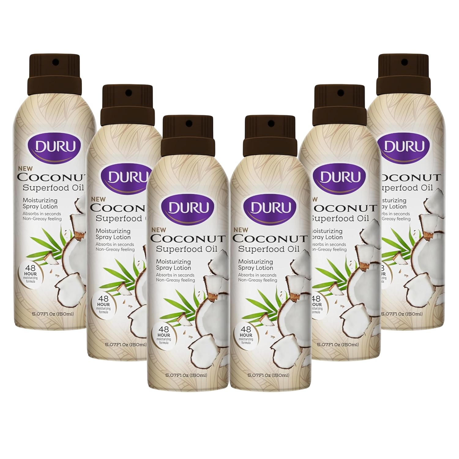 Duru Coconut Oil Moisturizing Spray Body Lotion Pack of 6 - Spray Moisturizer for Body Coconut Oil Lotion for Dry Skin Repair 48 Hour After Sun Moisturizer Coconut Oil Spray for Skin Body