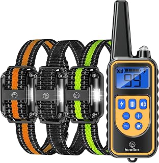 Dog Shock Collar with Remote, Dog Training Electric Collar, Waterproof Rechargeable, 1640ft Dog Shock Collar with LED Light, Beep, Vibration, Shock for Medium/Large 3 Electronic Collars Dogs
