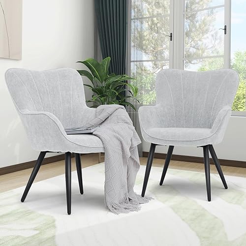 Miniatura 2 de Athena Collection Wingback - Juego de 2 sillas decorativas para sala de estar, sillas de lectura tapizadas de tela de lino para adultos, cómodo