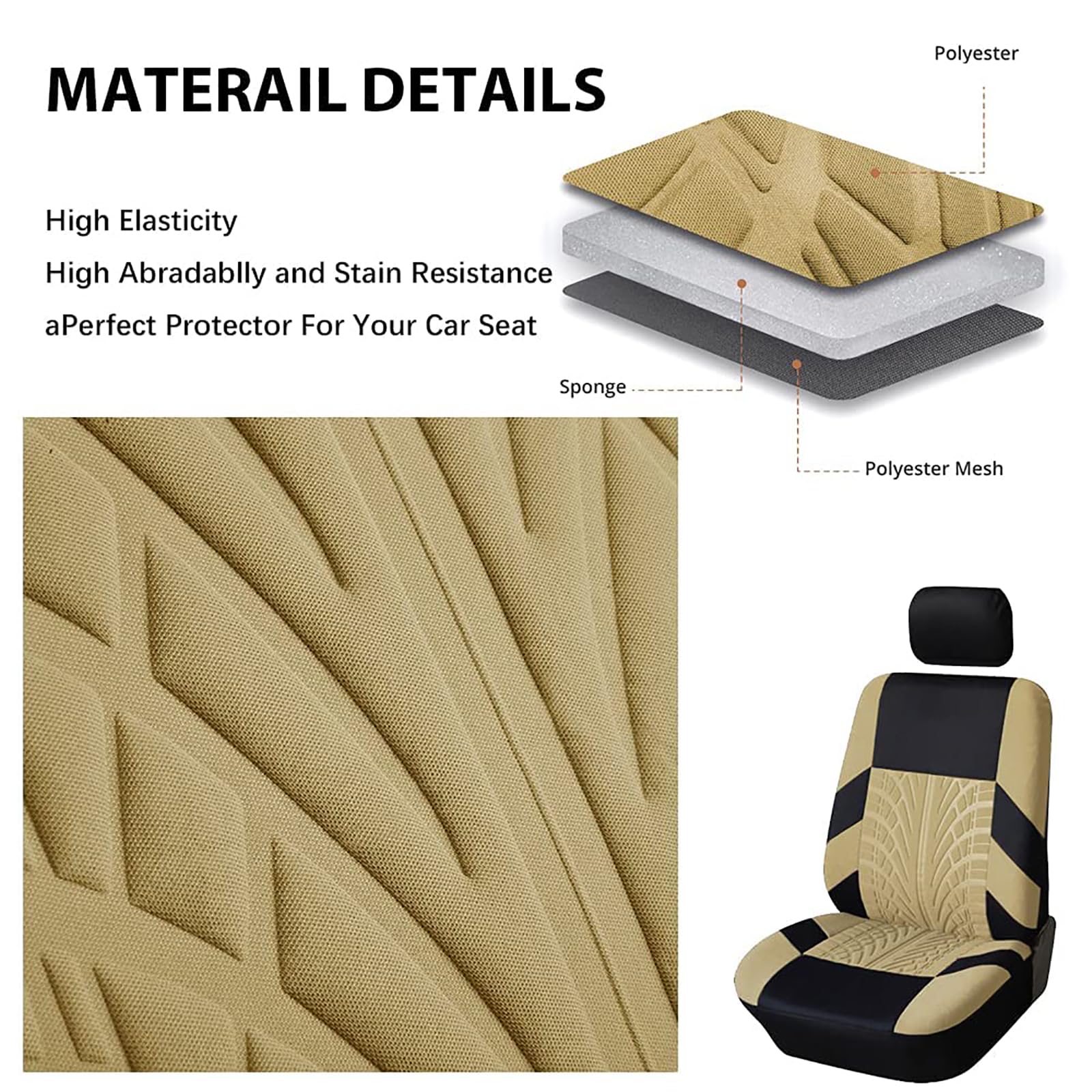 MarxaN Ensembles Housses de Siège Voiture pour R-enault Captur -I /2014-2018, Coussin Siege Vant et Arrière Respirante Amovibles Antidérapante Intérieurs Accessoires,C/Beige