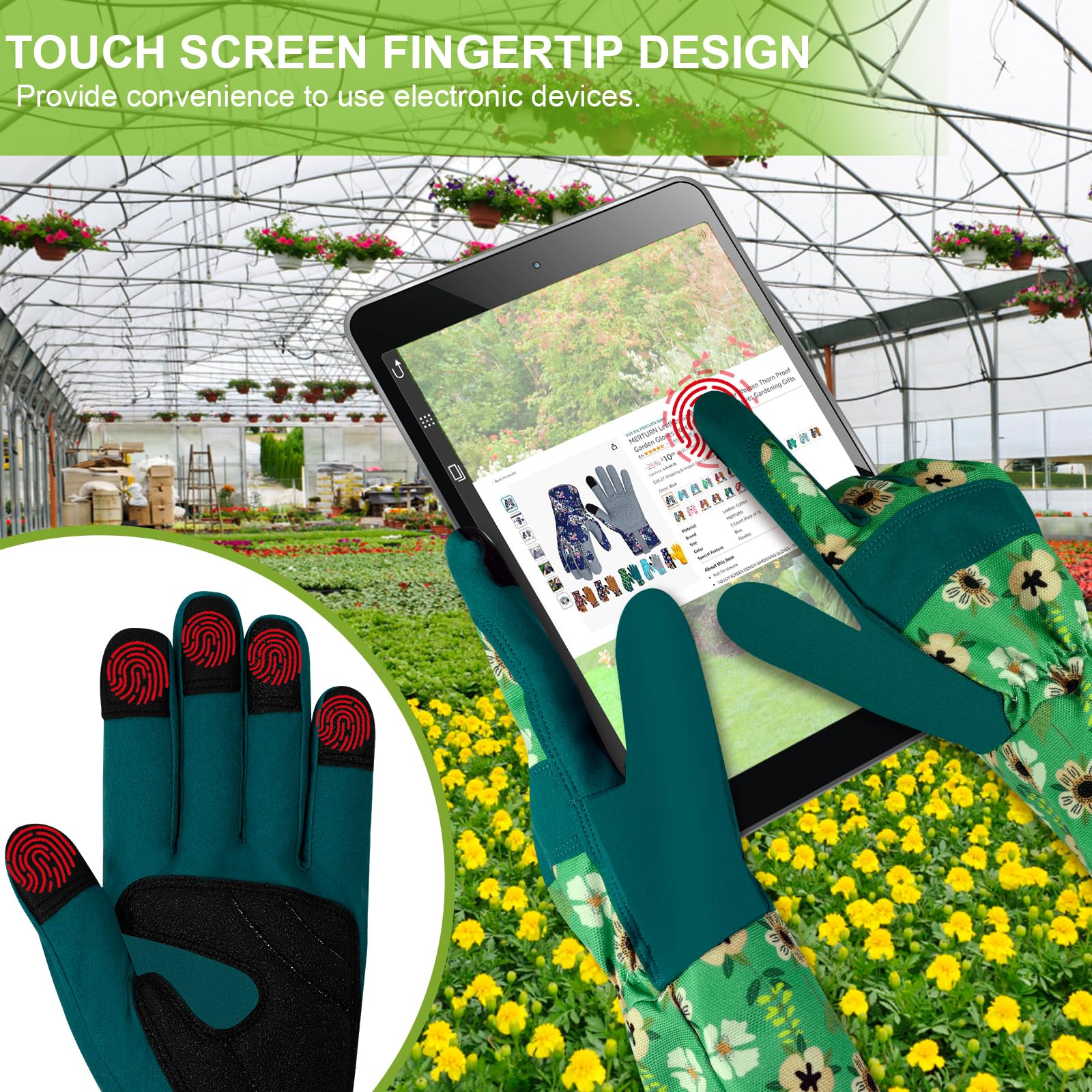 Guanti da Giardino in Pelle per Donne Guanti da Giardino Resistente Pin Touch Screen Guanti da Lavoro Regali M