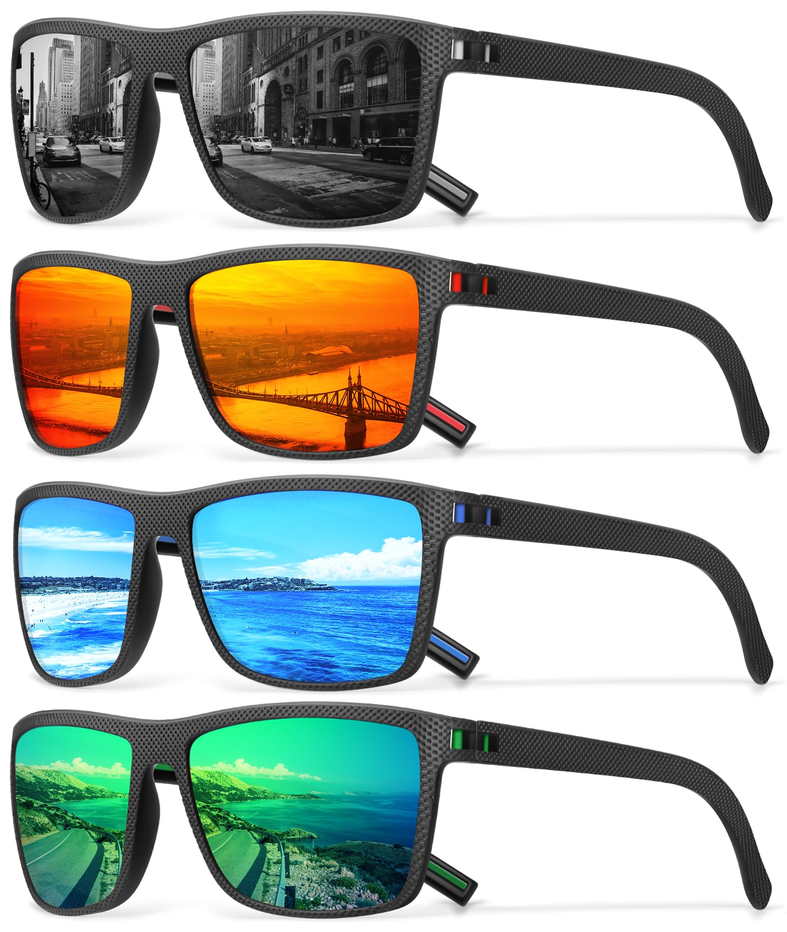 Square Polarized Sunglasses for Men Vintage Style Driving Travel Sun Glasses Lightweight Frame UV Protection Goggles