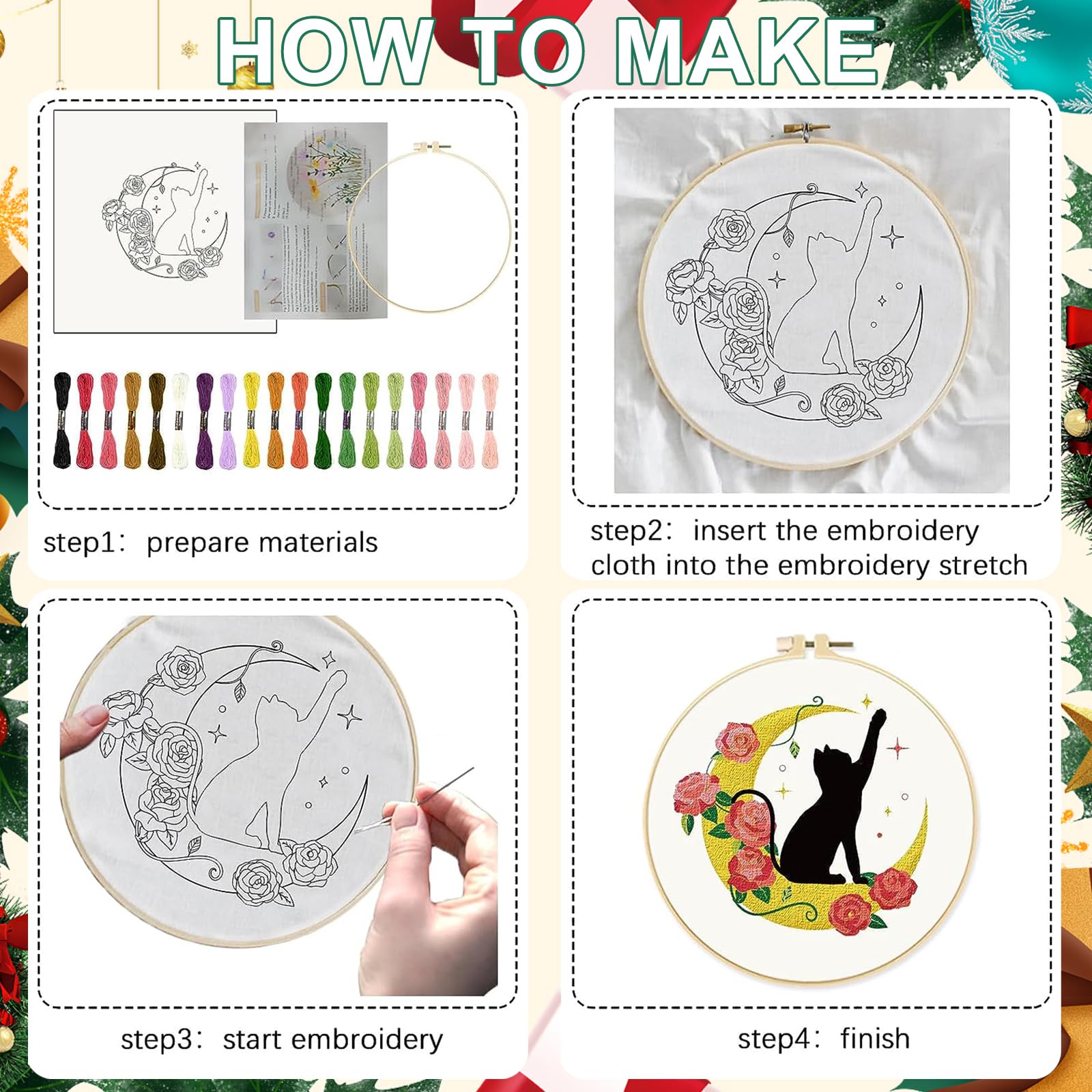 Kit da ricamo per Halloween, 3 pezzi, motivi a zucca per principianti fai da te, amanti del mestiere, pratico punto con tessuto da ricamo con 3 cerchi da ricamo, fili, 2 aghi