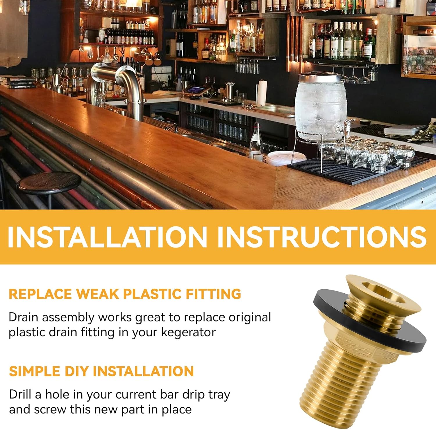 Drip Tray Drain Assembly with 1/2" NPT Outlet for Kegerator