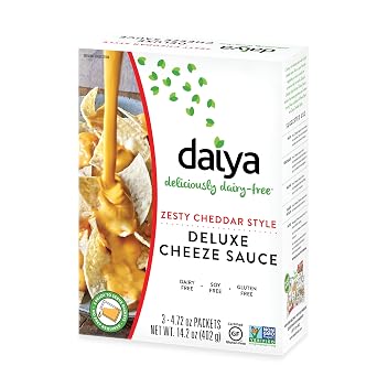 Daiya Zesty Cheddar Style Cheeze Sauce Plant-Based Nacho Cheese Sauce and Queso Dip Vegan, Dairy Free, Gluten Free, Soy Free, Rich Cheesy Flavor Box Contains 3 Packets 2 Servings Each