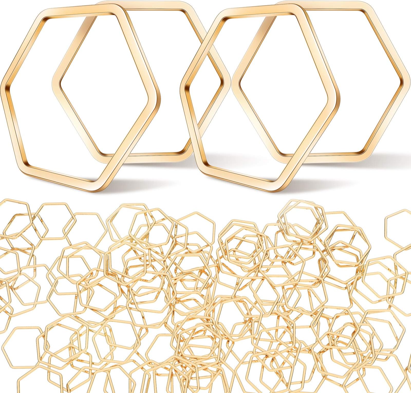 Inbagi 80 Pieces Hexagon Hollow Frame Hexagon Open Bezel Charm Pendants Hexagon Linking Ring Connector DIY Crafts for Earring Necklace Jewelry Making Findings (Gold)