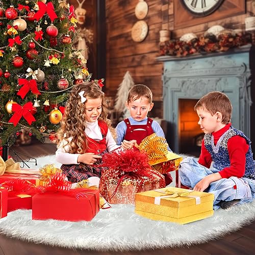 Miniatura 3 de Falda de árbol de Navidad, decoración navideña de piel sintética de 31 pulgadas, falda de árbol de felpa suave y gruesa para decoración de Navidad y