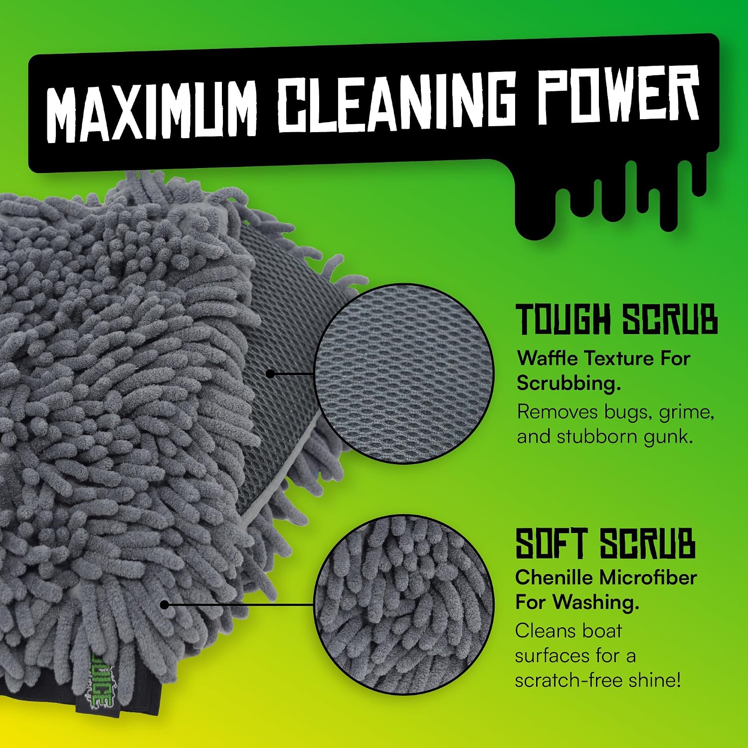 Boat Juice 2-in-1 Wash Mitt, Chenille & Waffle Microfiber for Boats Cars | Dual-Sided Chenille & Waffle Microfiber, Scratch-Free Boat Wash Mitt, Elastic Cuff Fits All Hand Sizes, For Boats Cars RVs