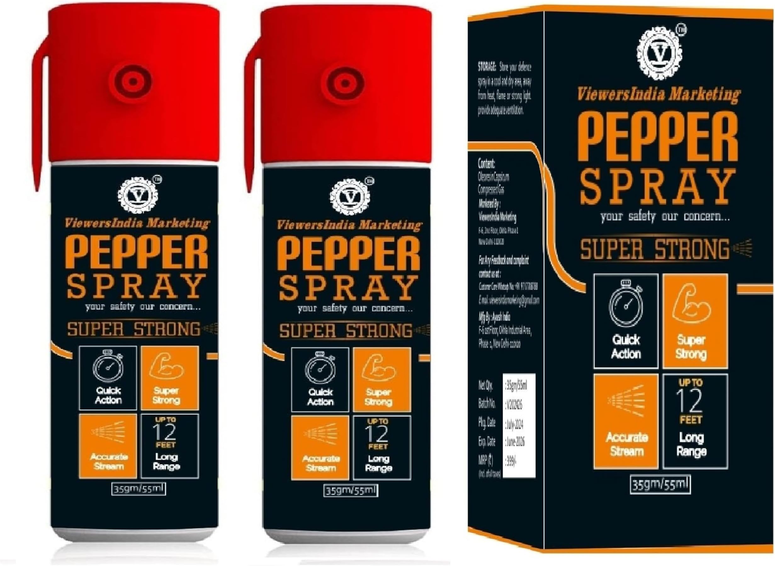 Self Defence Pepper Spray for Woman Safety (110 ml/70gm for Women Men and Girl Power Long Range 12 ft Self Defense (Pack of 2 Red)