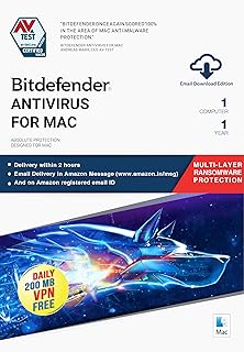 Bitdefender - 1 Computer(MAC),1 Year - Antivirus for Mac | Mac| Latest Version | Email Delivery in 2 Hours- No CD |