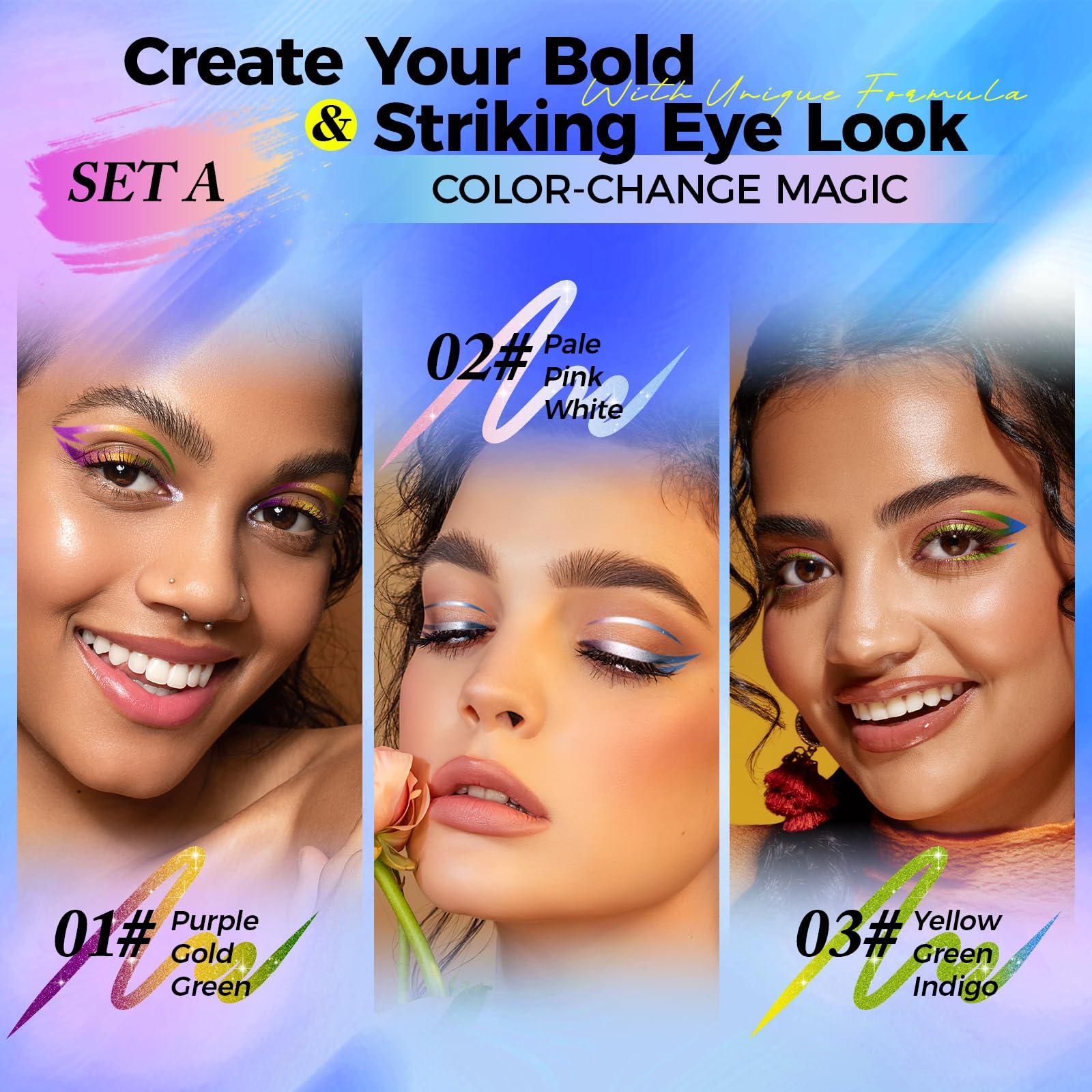 Greyghost Matita Eyeliner Retrattile Multicolore, Waterproof Smudge Proof Metallic Pen 24h Long-Lasting Gel High Pigmented Pencil (Set A)