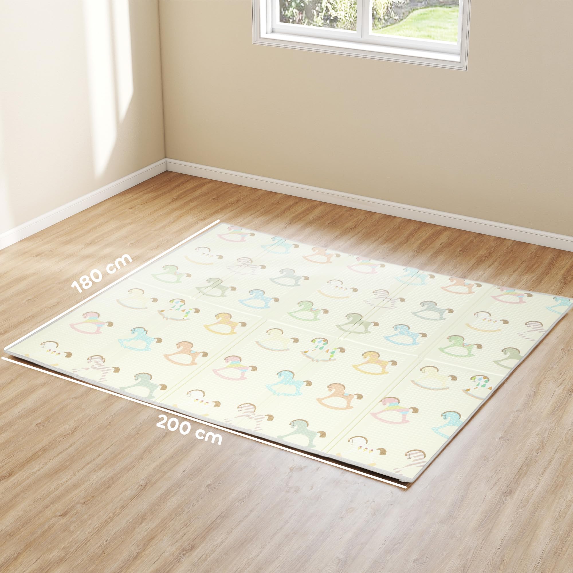 AIYAPLAY Doppelseitige faltbare Babymatte wendbar 200x180 cm | Wasserabweisend, Große Schaumstoffmatte, Schlafzimmer, Kinderzimmer, Verkehrs- und Schaukelpferd-Thema