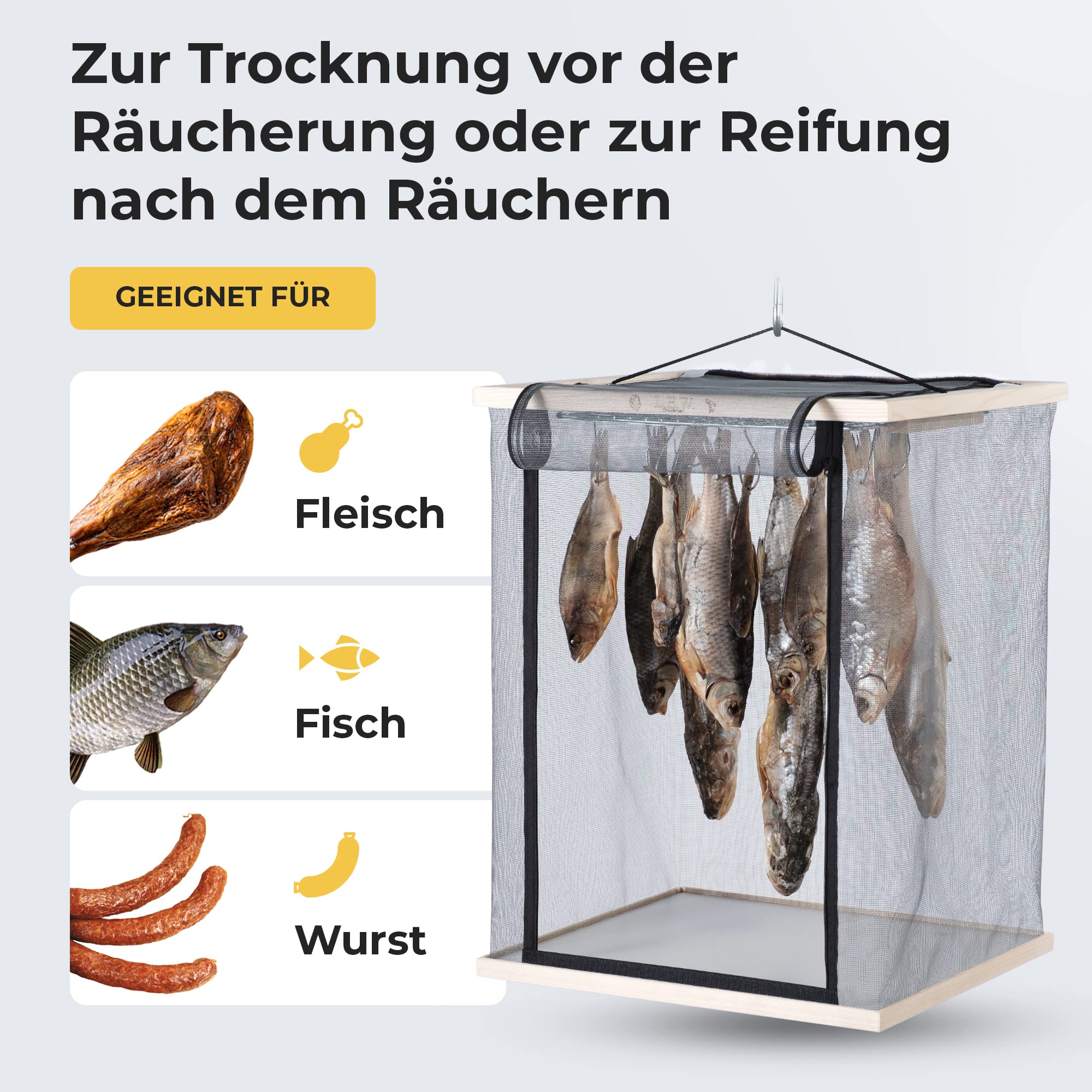 L.E.W hängender Reifeschrank – klappbare Reifekammer aus Holz für Wurst, Fleisch, Käse & Fisch – platzsparend zum Aufhängen