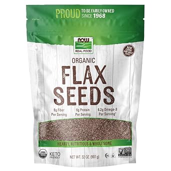 NOW Foods, Organic Flax Seeds, Source of Essential Fatty Acids and Fiber, Certified Non-GMO, Kosher, 2-Pound Packaging May Vary