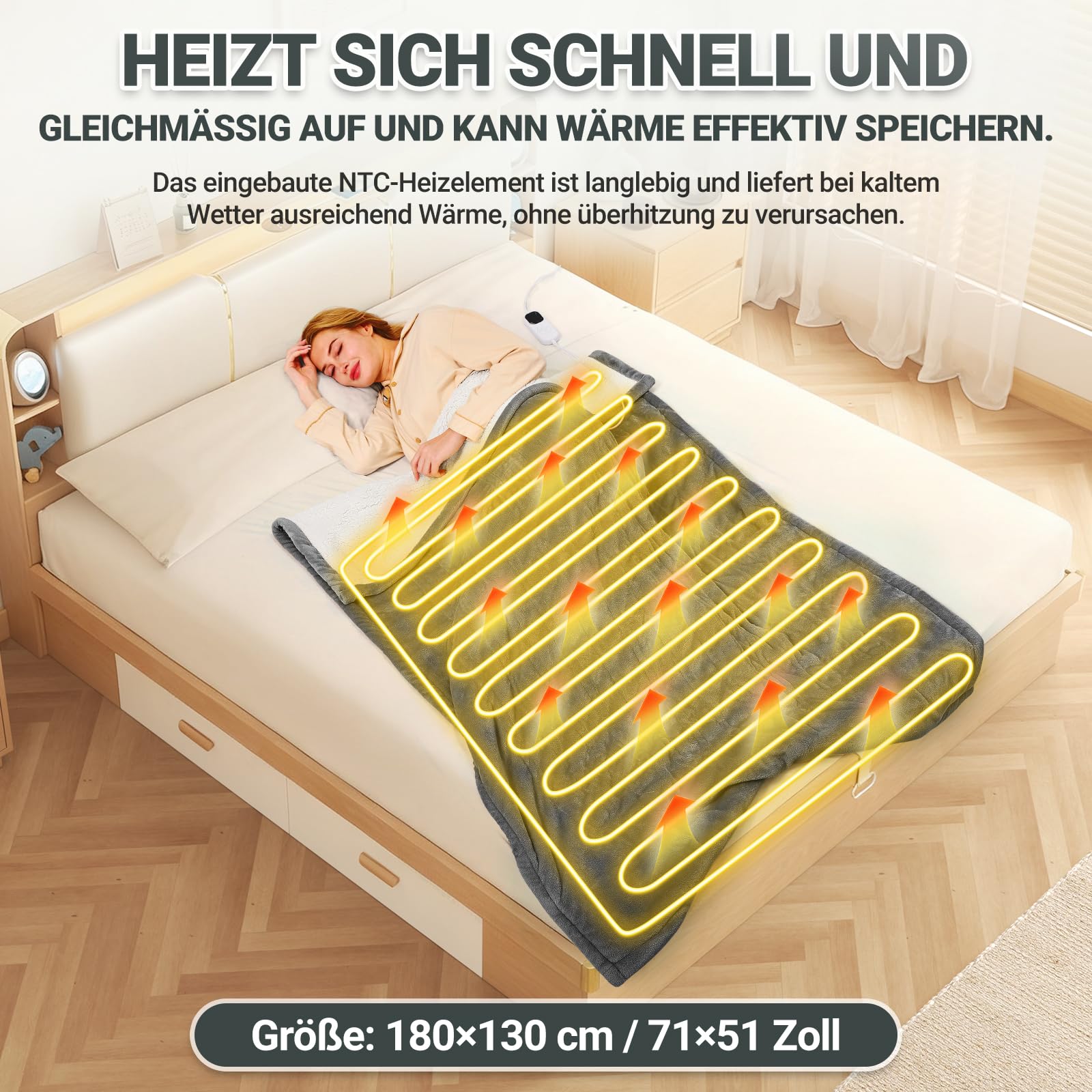 Charmofun Heizdecke 130x180CM Elektrische Wärmedecke 8 Heizstufen 12 Stunden Auto-Off-Timer Maschinenwaschbar Flanell