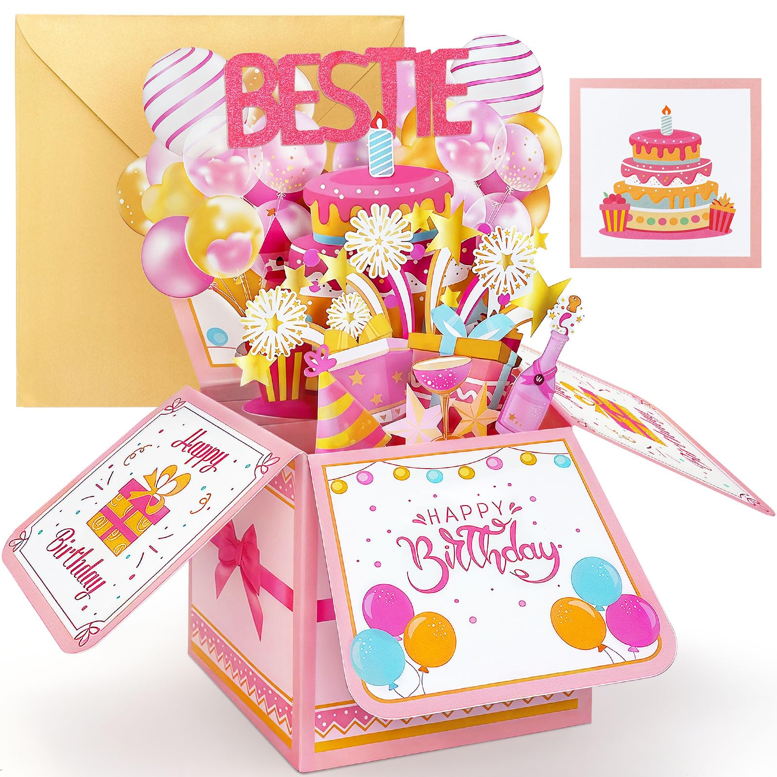 YianHien Bestie Birthday Card, Best Friend Female Pop Up Birthday Card for Bestie Girls Women Lady, 3D Greeting Birthday Cards Gifts Box, Special Gifts for Her Female Friends, Happy Birthday Cards