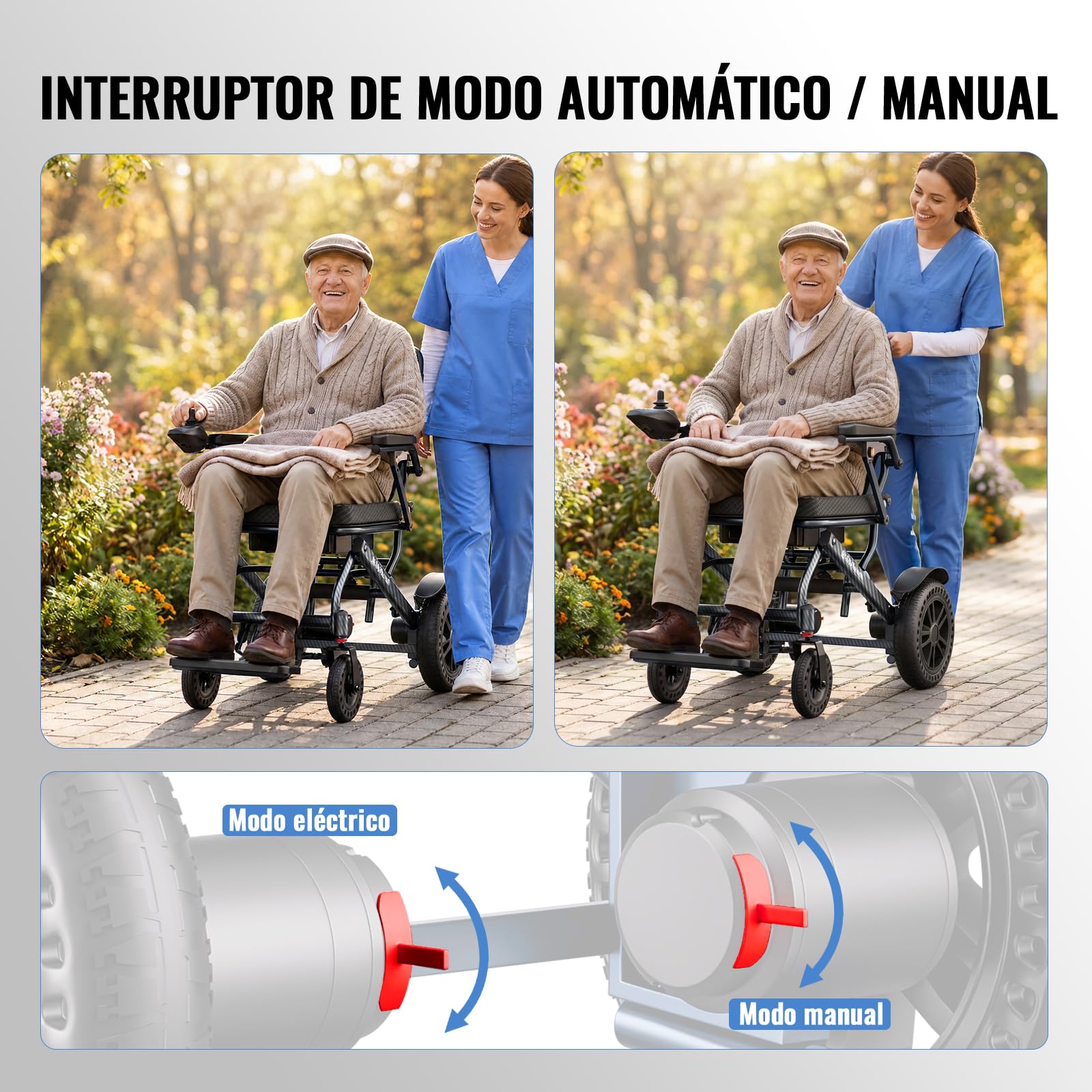 D14 Silla de ruedas eléctrica ligera y plegable, batería de litio extraíble, autonomía 20km, motor 500W, ultraligera de aleación de aluminio, ideal para viajar y apta para transporte aéreo-Negro