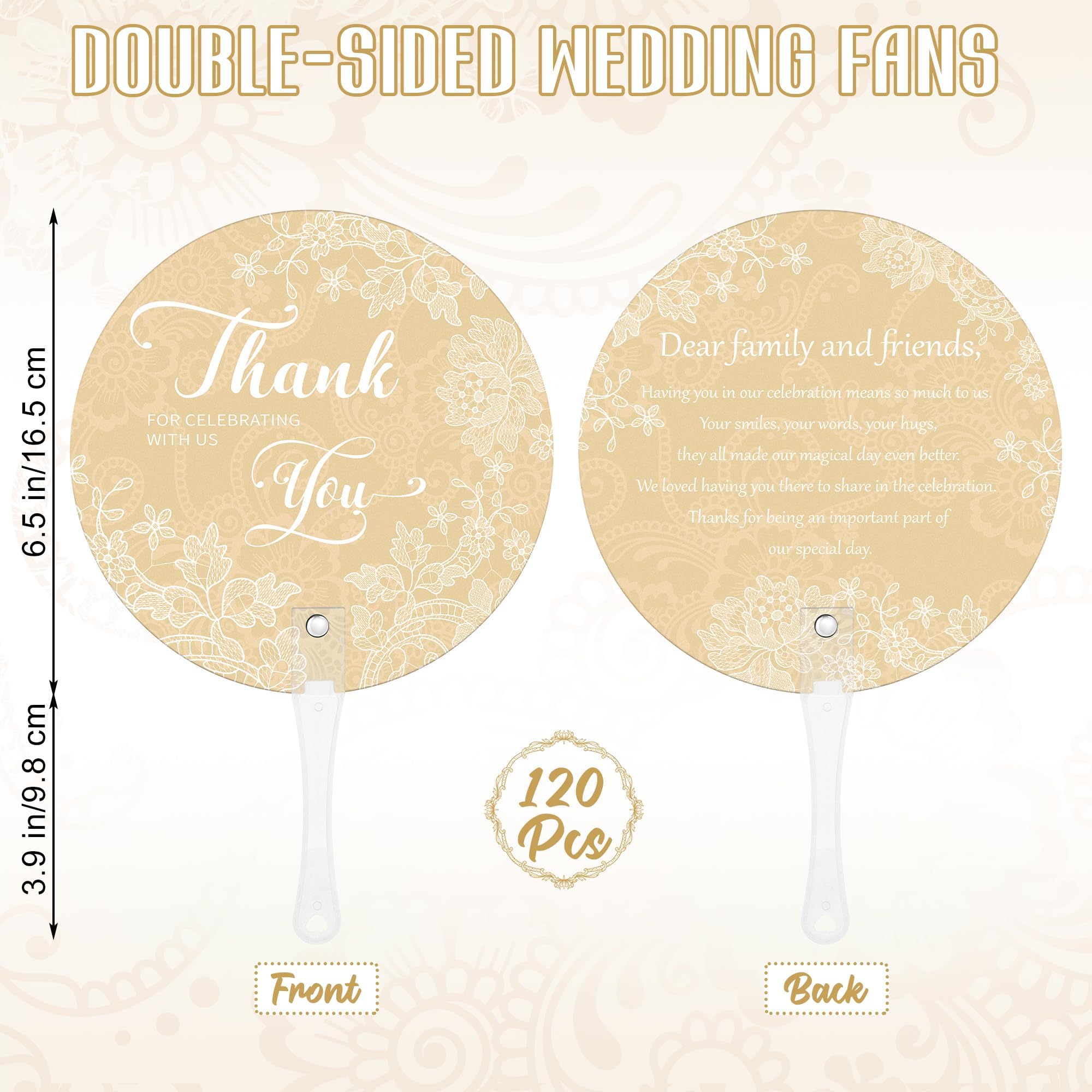 Aneco 120 Stück Hochzeit Handfächer Bulk mit Tischschild Kunststoff Fächer mit Griff Handheld Hochzeit Favor Fans für Zeremonie Brautparty Party Supplies Weiße Spitze