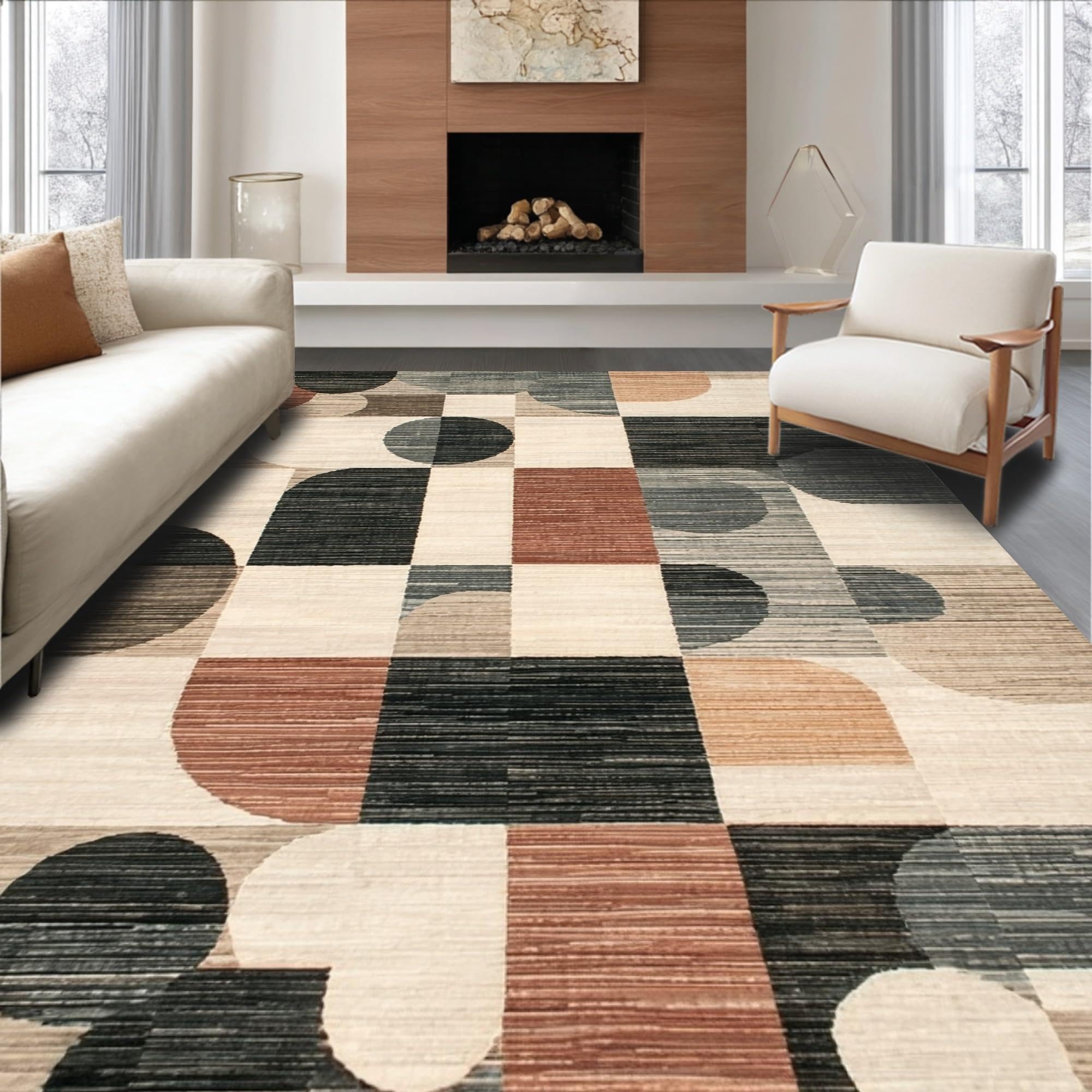 AUWUUA Modern Geometric Rugs 60x120cm(2×4ft) Non-Slip Stain Resistant Washable Area Rugs for Living Room, Bedroom, Entryway, Minimalist Boho Mid-Century Foldable Kitchen Hallway Runner Rug