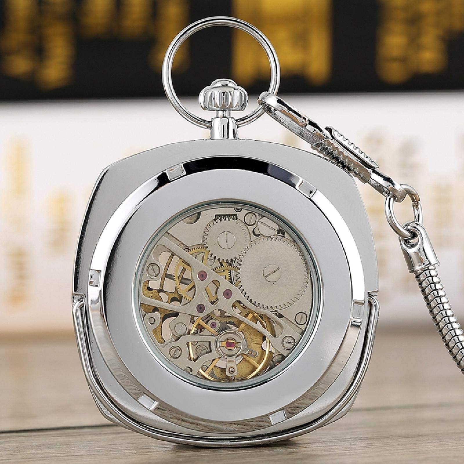 Taschenuhr, schwarz/Silber/goldene mechanische Quadrat -Schalttasche Wickeluhr