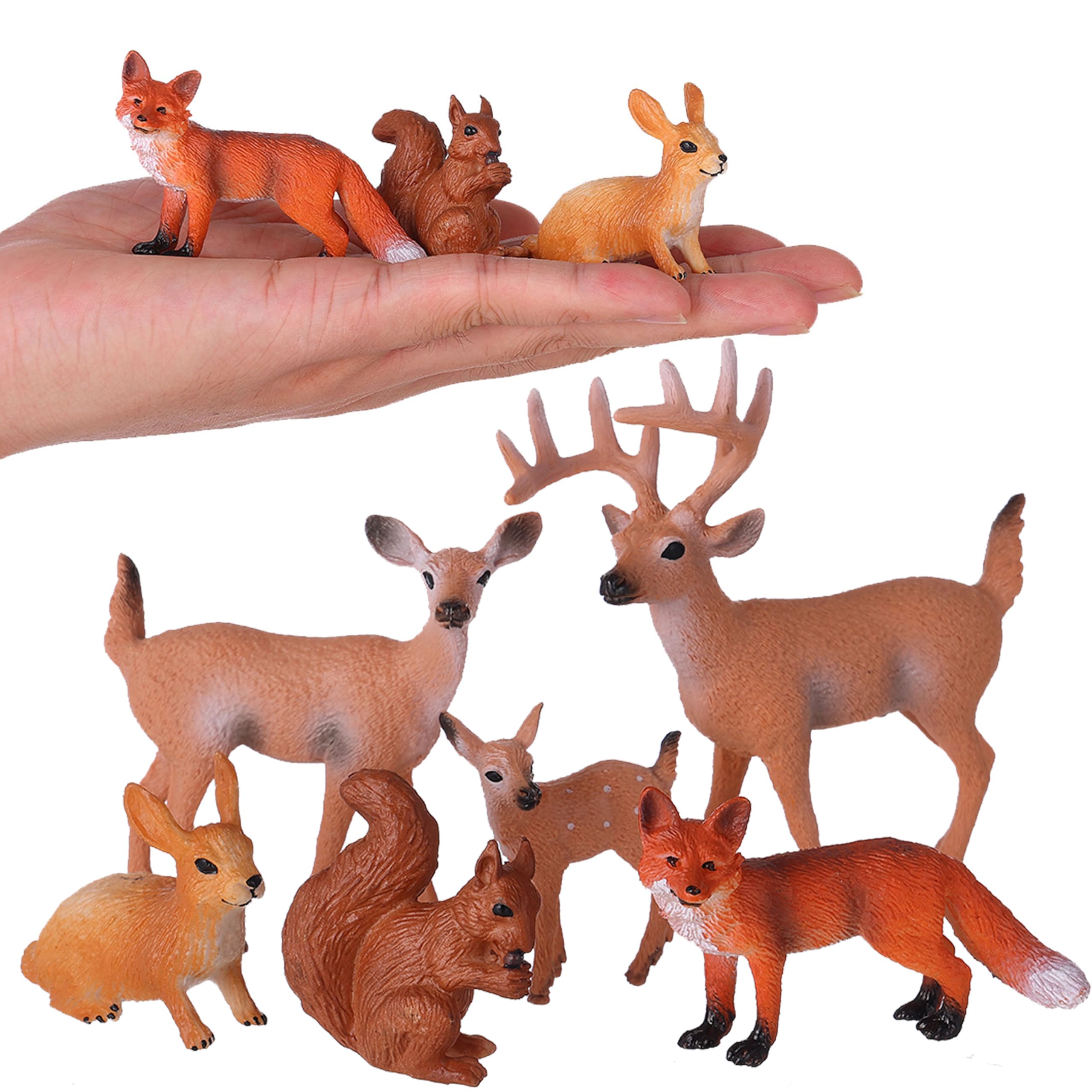 JOKFEICE Woodland Animals Figures, 6pcs Plastic Realistic Forest Animal, Deer Figures Ornaments for Early Educational Birthday Cake Topper for Kids