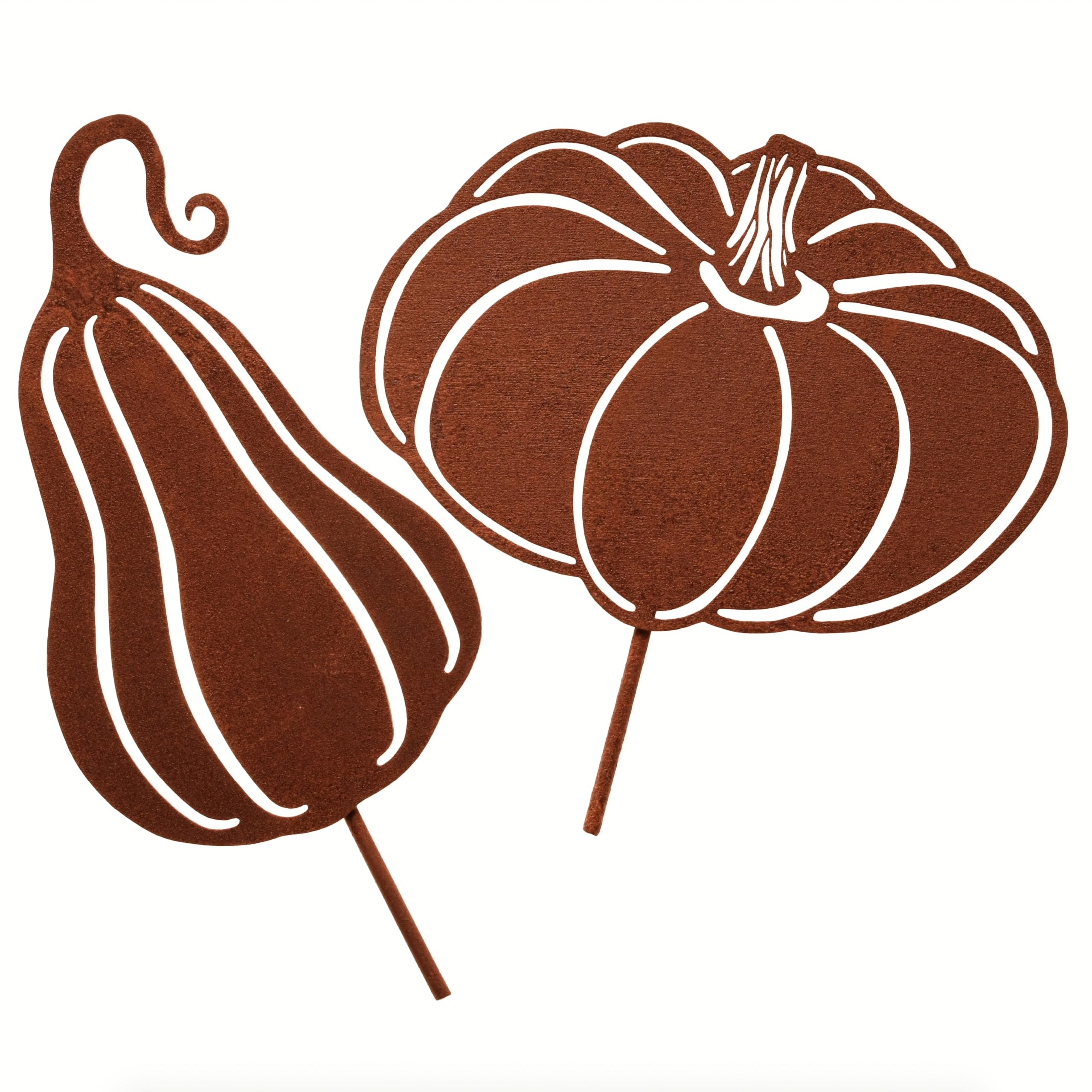 Lot De 2 Citrouilles Décoratives En Métal Rouillé - Environ 10.5x17x18 Cm - Pour Jardin Ou Intérieur