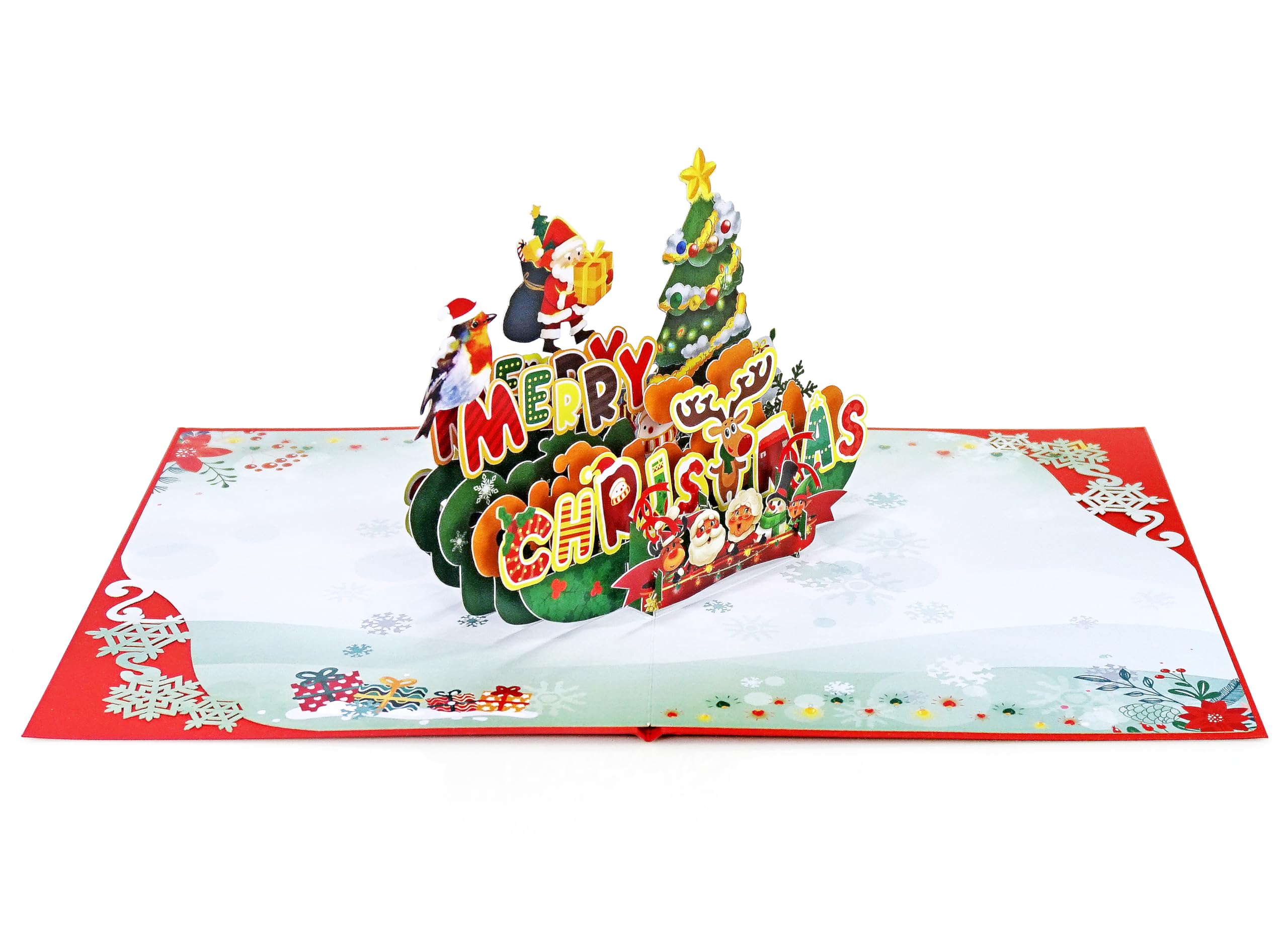 CUTPOPUP Robin Bird Merry Christmas Cards 2025, Pop Up Christmas Cards w Envelope, 3D Xmas Card - Image 2
