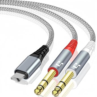 Lighting to Dual 1/4 inch Audio Cable, Dual 6.35mm TS Y-Splitter Audio Cord for i phone14/13 Link to Amplifier, Mixing Console, Speaker - 10 Feet