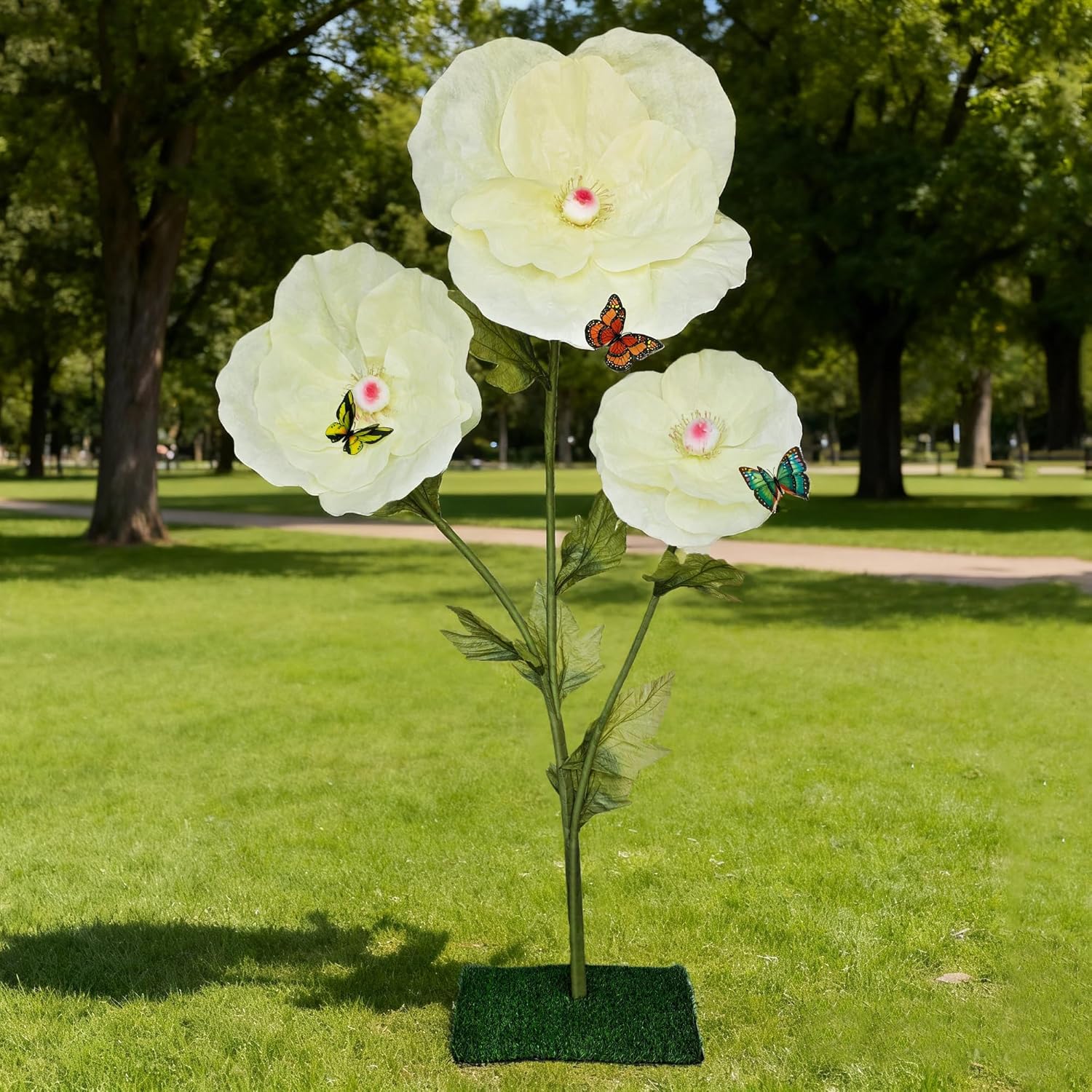 6.5FT Giant Flowers for Decoration, Big Artificial Flowers with Stand, Waterproof Large Handcrafted Paper Flowers for Wedding, Outdoor Garden, Shop Window Display, Home Decor(Yellow Poppy)