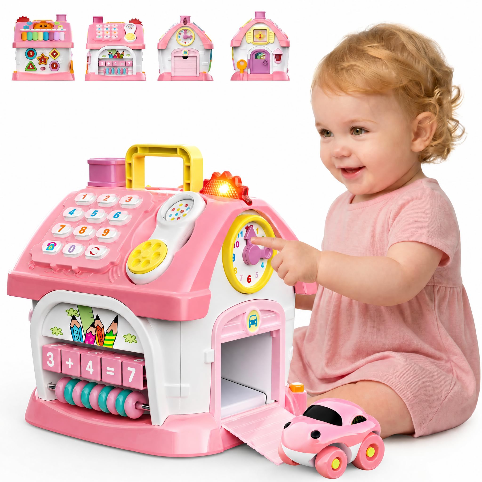 Juguetes para niñas de 1 año: juguete Montessori para 1 año, juguete multifuncional de 6 en 1 para casa, con música/reloj/luz/teléfono, juguete de bebé, regalos de cumpleaños para niñas de 1 y 2 años