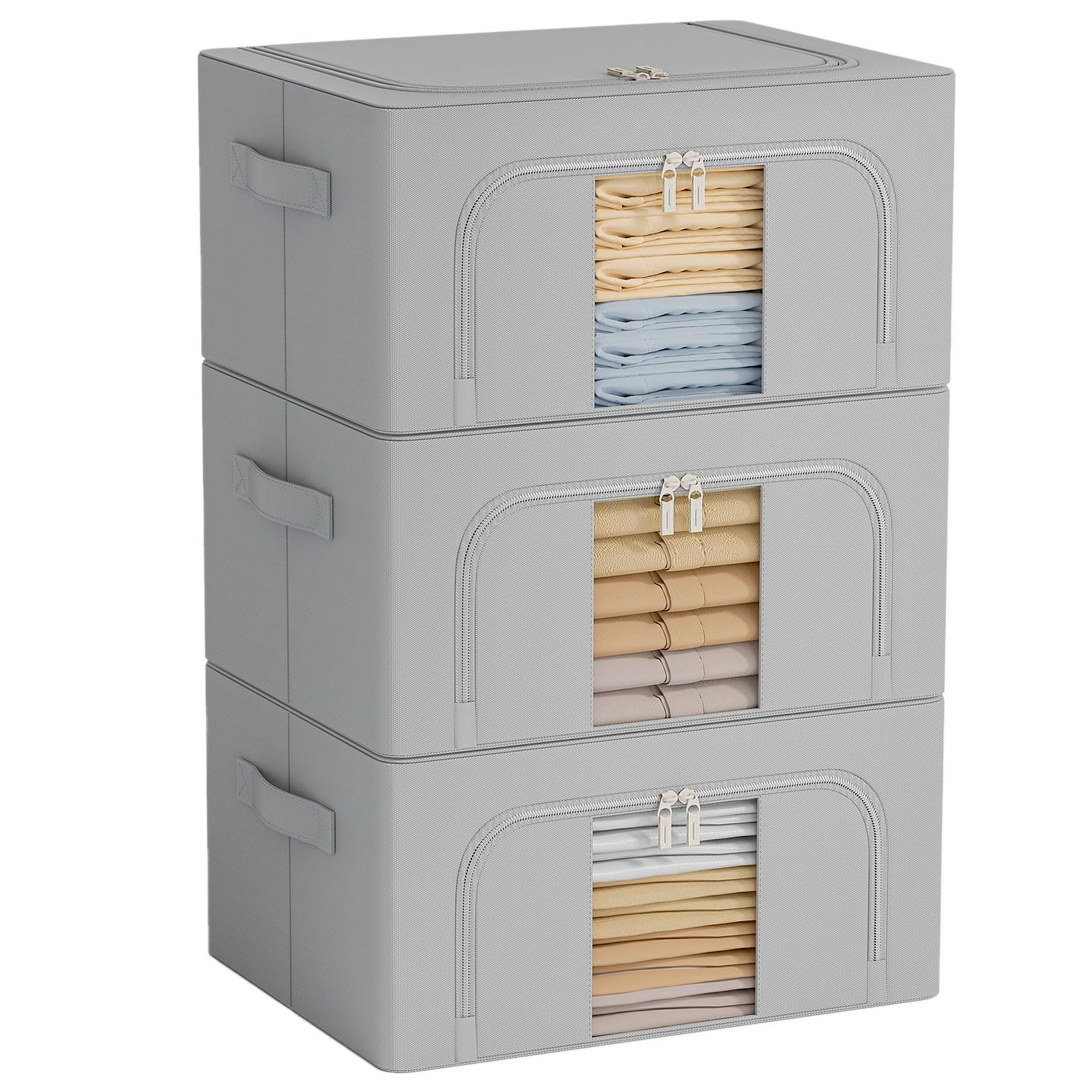 Scatole Armadio Rigide GoMaihe 3 Pezzi 72L - Organizzatore Con Cerniera Per Vestiti (Grigio)