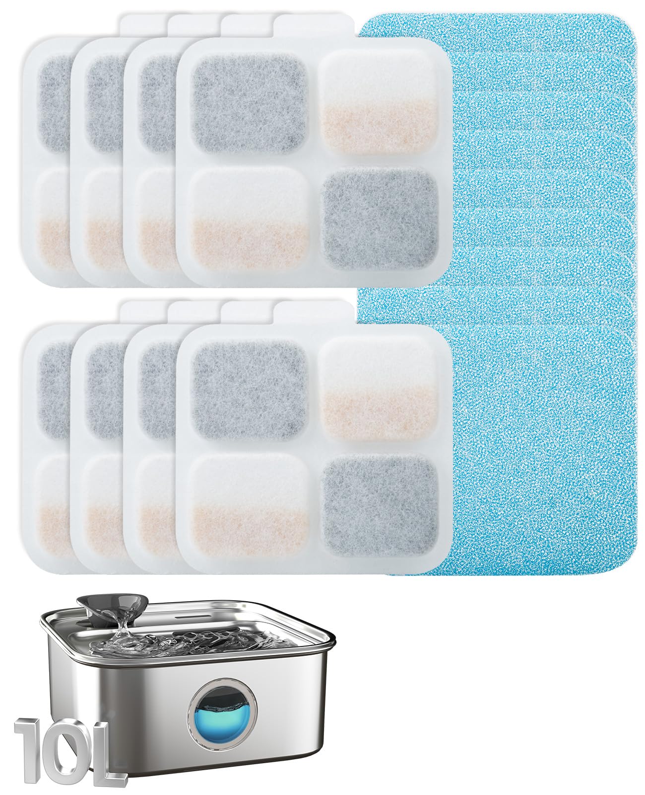 oneisall 8Set Filters for 10L/2.64Gal Stainless Steel Dog Water Fountain