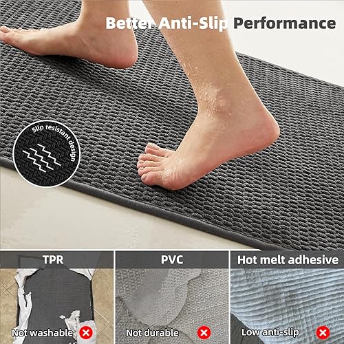 Miniatura 5 de Alfombras de baño antideslizantes, lavables, súper absorbentes, delgadas, de secado rápido, de pelo bajo, color gris oscuro, 24 x 47 pulgadas