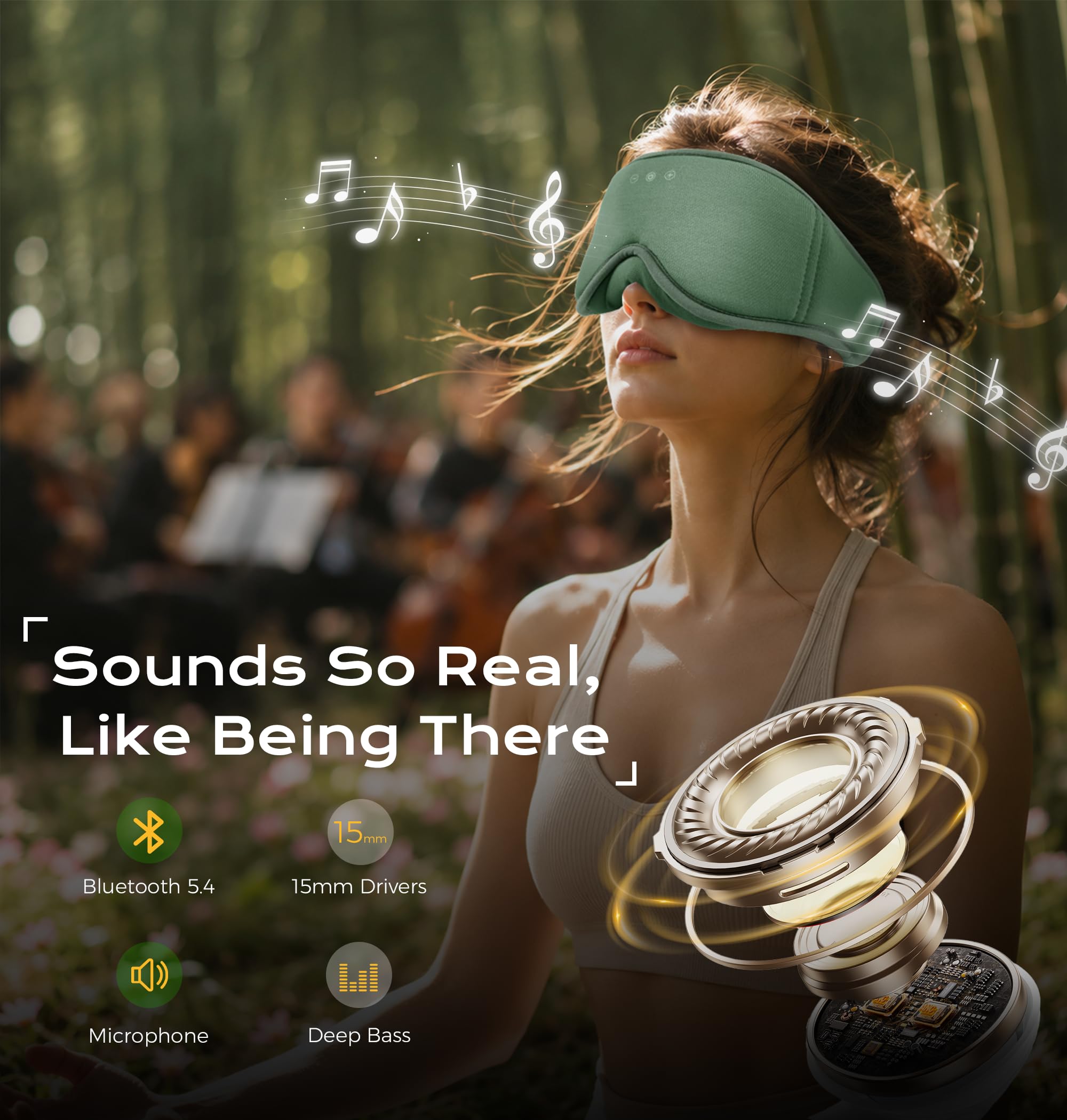 MUSICOZY Audífonos para dormir, 100 % opacos, de algodón orgánico 3D de bambú para viajes y sueño reparador, trabajo por turnos, auriculares Bluetooth 5.4 para dormir, regalo para personas que duermen