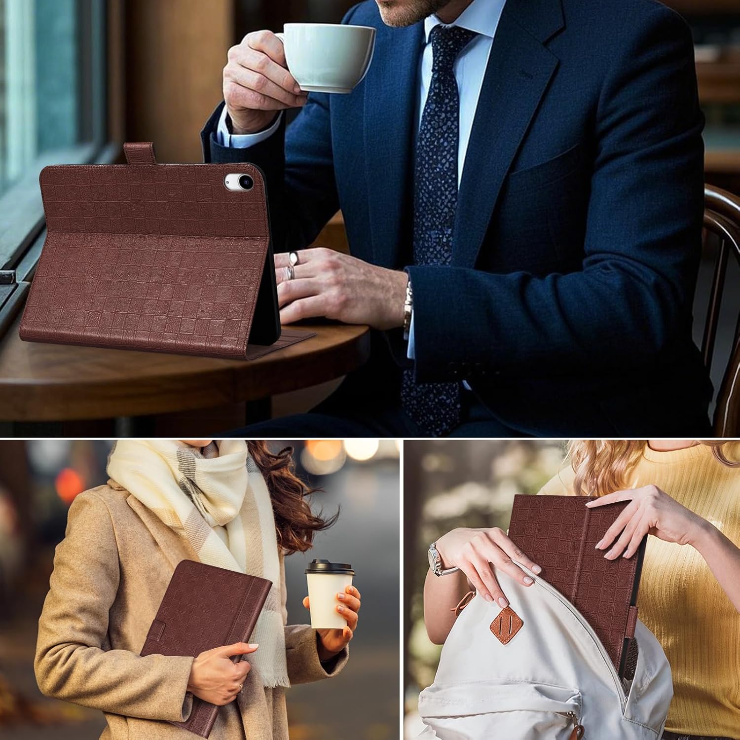 Genuine Leather Case for iPad A16 11th Gen 11 Inch,iPad 10th Gen. 10.9 Inch, Premium Leather Folio Cover with Auto Wake/Sleep, Adjustable Stand, Magnetic Closure,Cocoa Brown