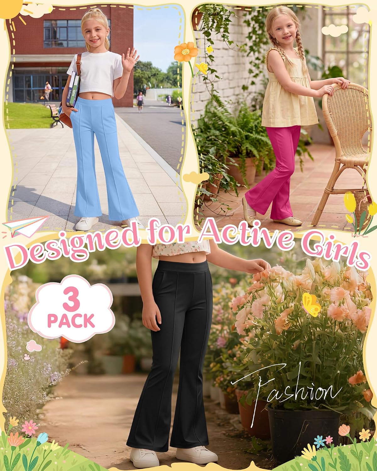 3 Pack Girls Flare Leggings Yoga Dance Pants