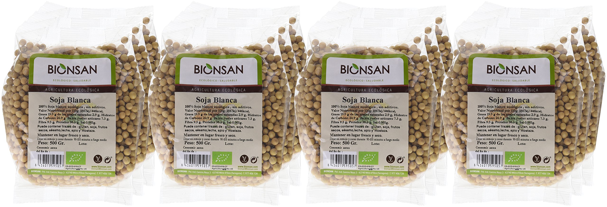 Bionsan Soja Blanca de Cultivo Ecológico - 12 Paquetes de 500 gr - Total: 6000 gr