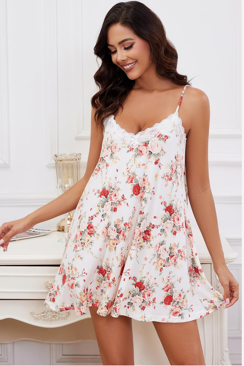 Nightgowns for Women Sexy Lace Sleepwear V Neck Short Night Gowns Sleeveless Chemise Nighty - Image 7