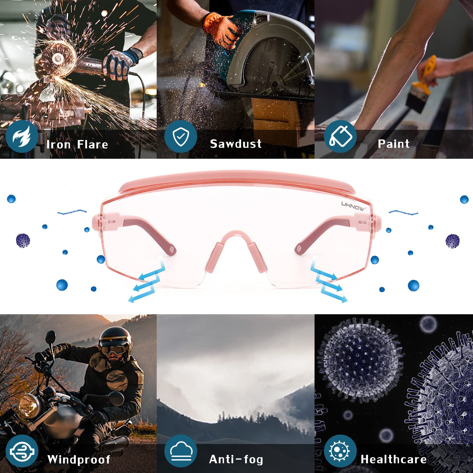 UKNOW Gafas de seguridad sobre lentes, gafas de seguridad para hombres y mujeres