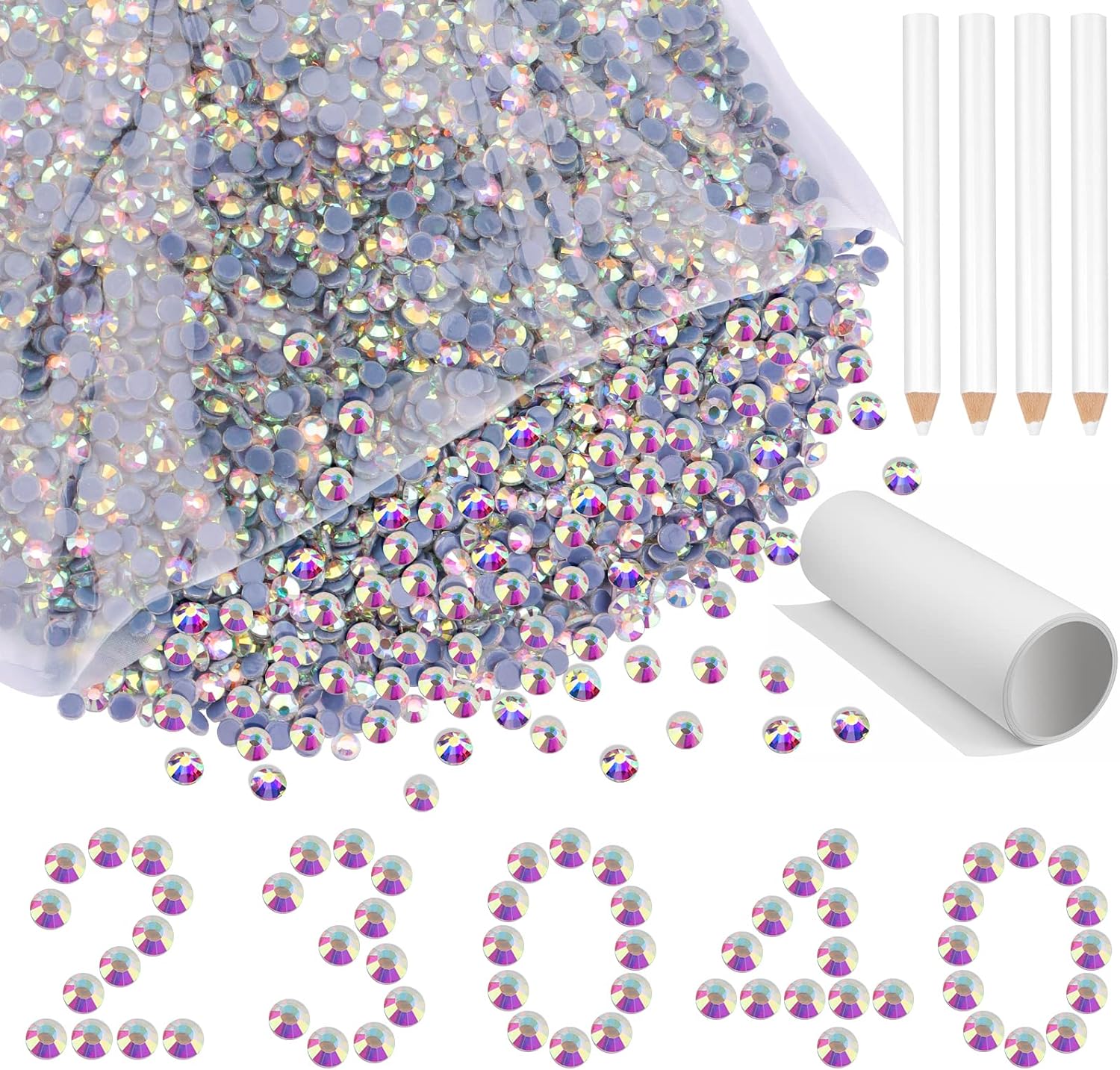 Kalolary 23040 Pieces Hotfix Crystal AB Flatback Rhinestones Bulk for Crafts, Clothes, Nail Art with Rhinestone Transfer Paper and Picking Pen, SS10