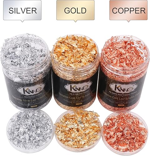 Miniatura 3 de KINNO - Escamas doradas color 2.5 imitación oro, plata, color 0 cobre real, 3 botellas de láminas metálicas para pintar artes y manualidades, arte