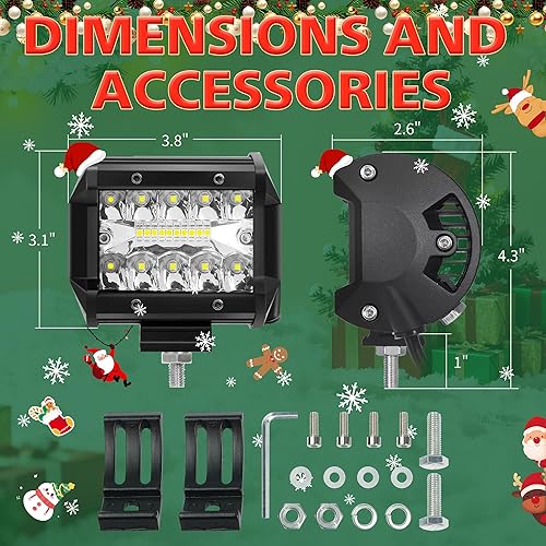 Miniatura 5 de 4WDKING Luces LED de 4 pulgadas, 2 unidades de 120 W, 12,000 lúmenes, triple fila de inundación, combo de punto de inundación para conducción